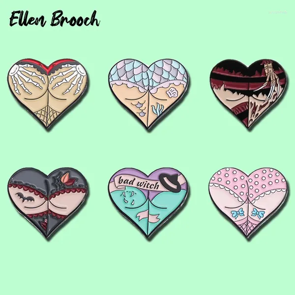 Broches con forma de corazón para glúteos, alfileres esmaltados, botín Sexy, broche Punk de Halloween, insignias de solapa, regalo de joyería para niños y amigos