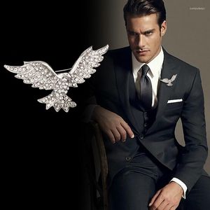 Broches Broche de gama alta para hombre, abrigo de traje de águila con diamantes de imitación, Pin de cuello Retro, accesorios de ramillete para mujer