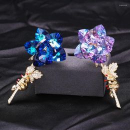 Broches Haute Qualité Cuivre Zircon Cristal Corsage Tempérament Élégant Bleu Fée Rose Broche