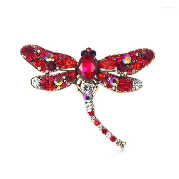 Broches cristal de haute qualité Vintage libellule pour femmes grand insecte broche broche mode robe manteau accessoires bijoux de luxe