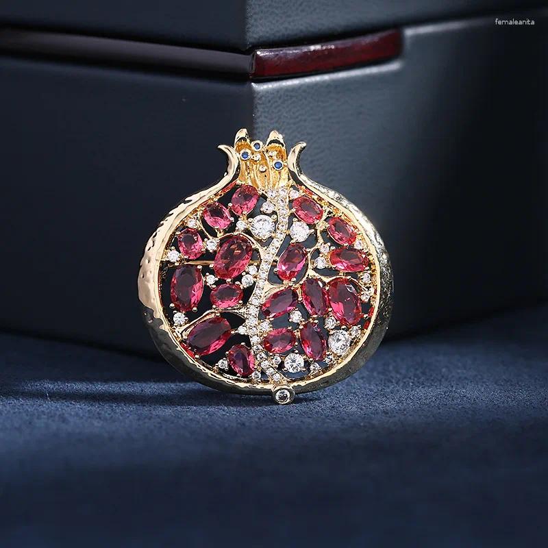 Broches de haute qualité, broche de grenade incrustée de Zircon rouge personnalisée et exquise pour femmes à la mode, bijoux LBR031