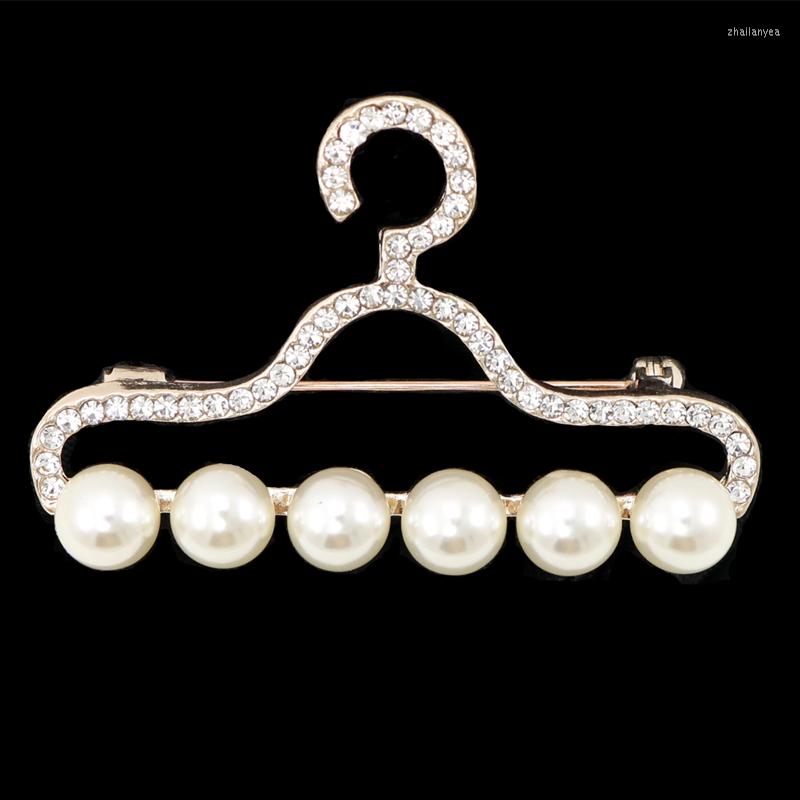 Broschen Hochwertige künstliche Perlen-Kleiderbügel-Brosche mit Strasssteinen für Damen