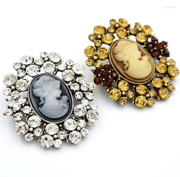 Broches de alta calidad impresionantes cristales de Austria Vintage moda dama camafeo broche victoriano elegante Pin de mujer