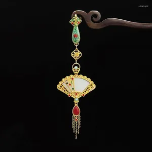 Broches imitation hetian jade rétro style cheongsam lappet pendentif fan cour tassel han vêtements chinois high-und