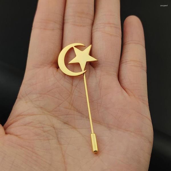 Broches Islam Star Moon Hommes Broche En Acier Inoxydable Religieux Amulette Épinglette Vintage Costume Chemise Ensembles Cadeau De Mariage Pour Garçon Mari Papa
