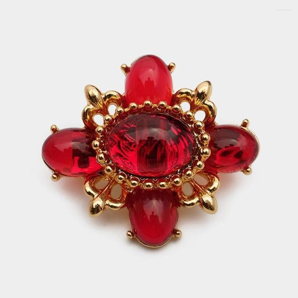 Broches JBJD ton or rouge verre broche Vintage Art déco couleur rubis accessoires cadeau bijoux de noël