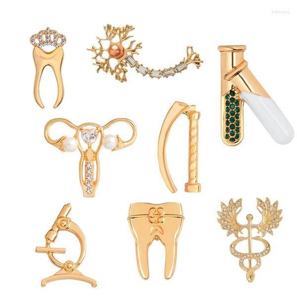 Broches bijoux dent Microscope Laryngoscope femmes utérus Tubes à essai neurone RN caducée broche broche métal Badges broches