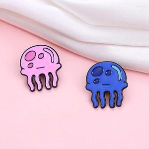 Broches Kawaii méduse métal bleu/rose dessin animé Mini broches enfants adulte Couple vêtements sac veste décoration