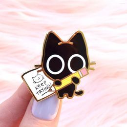 Broches blijft proberen harde emaille pins kawaii kleine zwarte kat schilderij kunstenaars tekenfilm dieren broche mode badge sieraden decor cadeau