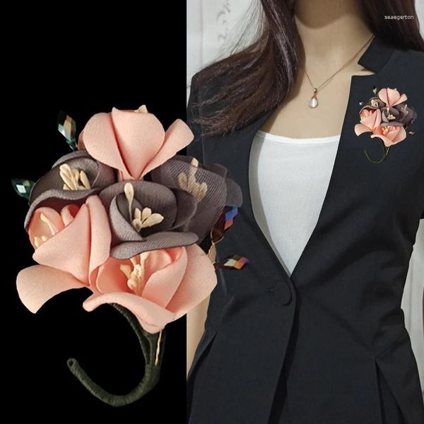 Broches de moda coreana, broche de flor de tela, alfileres para mujer, joyería hecha a mano, cárdigan, ramilletes para traje, accesorios de boda lujosos