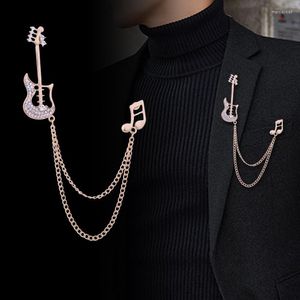 Broches Coréenne Guitare Notes De Musique Broche Cristal Glands Chaîne Épinglette Costume Manteau Corsage Pour Femmes Et Hommes Accessoires