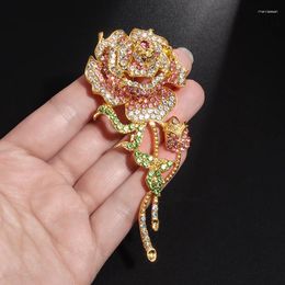 Broches dames exquise strassone rose grande broche élégant élégant zircon fleur à revers à épingle