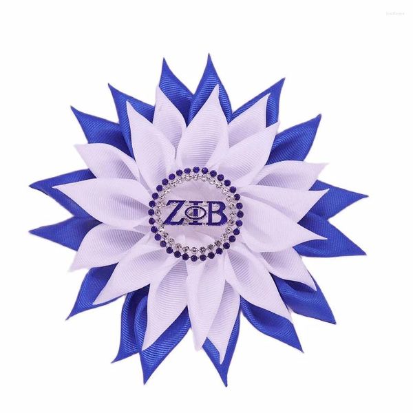 Broches para mujer, regalos para fiesta, cinta de flores de satén a la moda, ramillete con letras griegas Soror, broche Zeta Phi Beta, accesorio