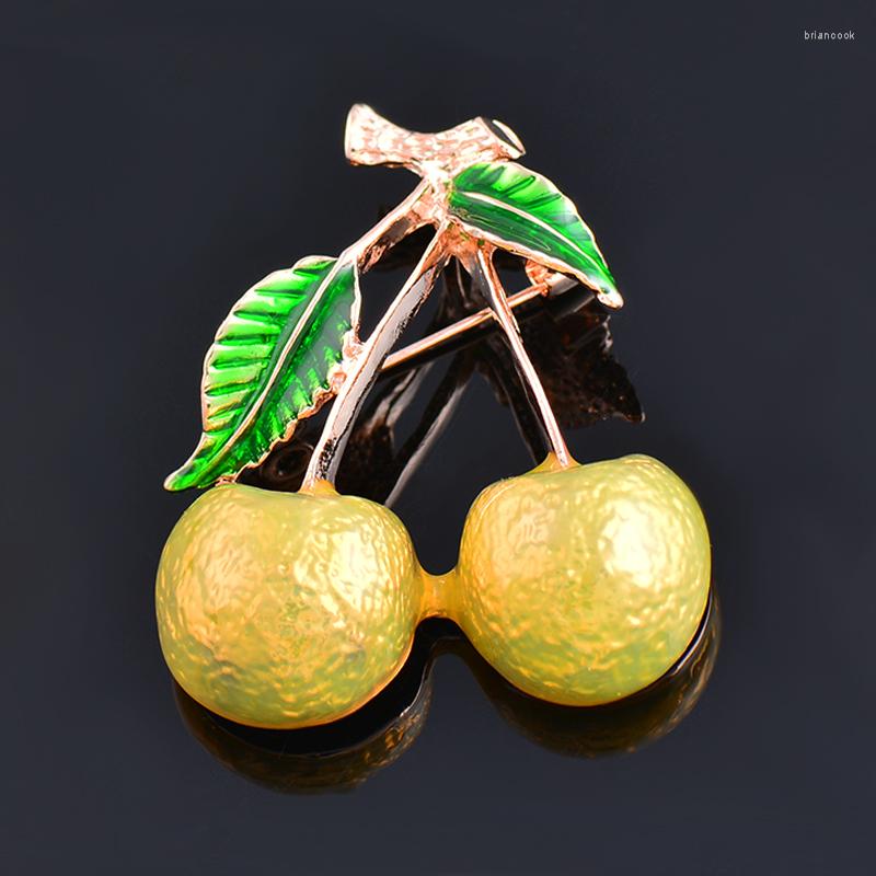 Brooches LEEKER Korean Fashion Red Yellow Cherry Enamel For Women Fruits Shaped Pin Jewelry 2023 Arrival 184 LK6
