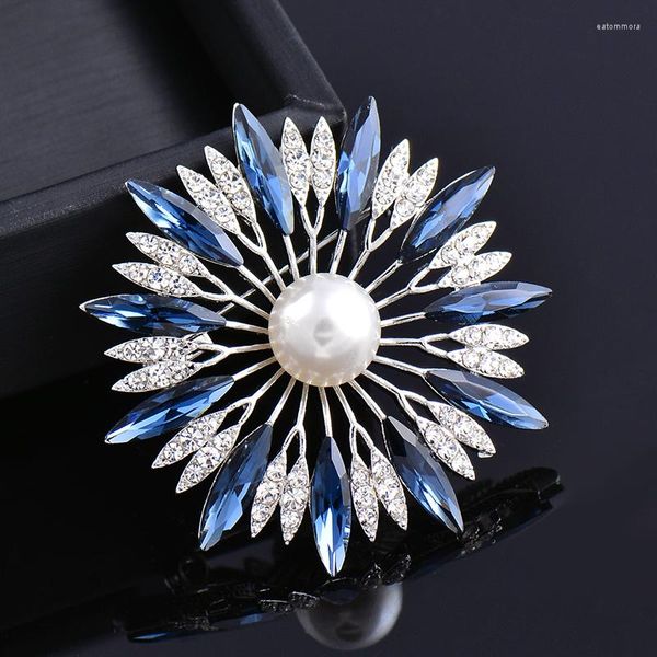 Broches LEEKER luxueux fleur creuse broche pour femmes broche rose gris bleu cubique Zircon Vintage bijoux accessoires 186 LK6