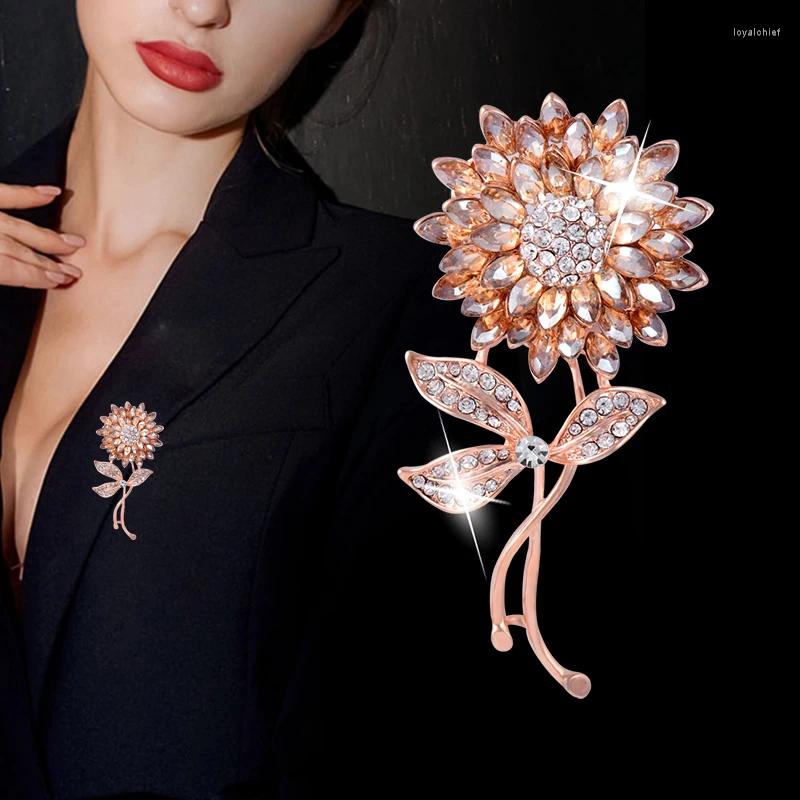 Broches LEEKER Brilhante Marrom Strass Broche de Flor Sólida Para Mulheres Vintage Pin Jóias Acessórios Presente Namorada