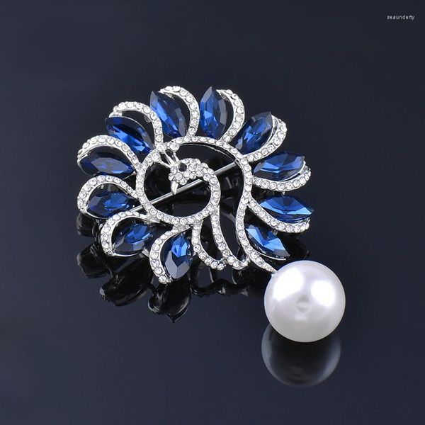 Broches LEEKER solide paon perle pour femmes broche avec bleu cubique Zircon pierres Vintage fête bijoux accessoires cadeau ZD1 XS2