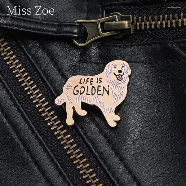 Broches Life es Pin de esmalte dorado personalizado Happy Puppy Brooch Lapa de la solapa accesorios para la insignia del regalo para amantes de los perros