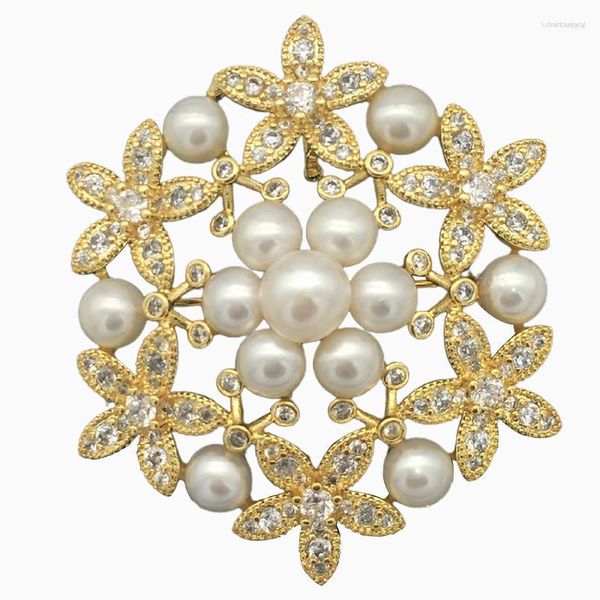 Broches avec incrustation de Zircon autrichien, 4-6MM FW, perle blanche, Clips pour écharpe, 03
