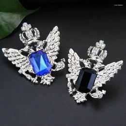 Broches joli collier couronne en cristal pour femmes et hommes, couleur argent doré, Badge d'aile croisée, broche en strass bleu noir, épingles à revers