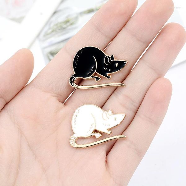 Broches belle souris épinglette noir blanc couleur émail broches chemise sac drôle Animal Badge bijoux pour hommes femmes cadeau amis