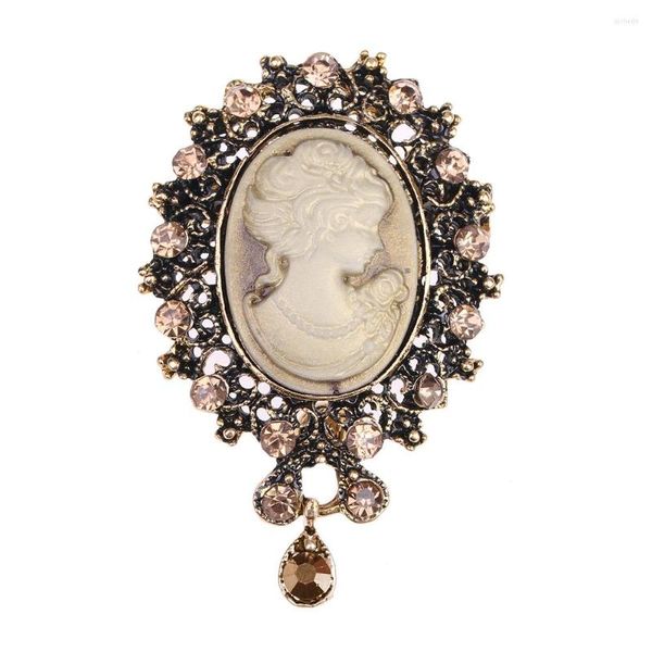 Broches Lureme Vintage élégant camée de beauté victorienne avec broche en cristal pour femme (br000017)