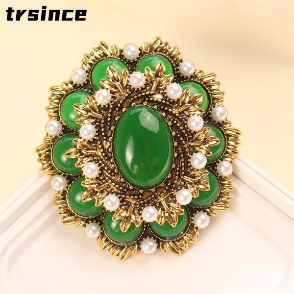 Broches De Lujo Encanto Francés Estilo De La Corte Broche Ramillete Barroco Vintage Verde Oval Unisex Banquete Joyería Accesorios De Regalo