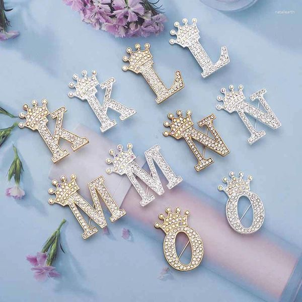 Broches Broche en cristal de luxe couronne Alphabet A-Z lettre épinglette femmes strass métal brillant collier écharpe vêtements décor bijoux