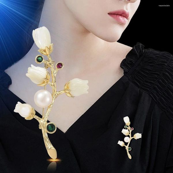 Broches Luxury Crystal Rose Blossoms Fashion Plant Series Women Pearl Inlay Broche Clothing Coat Accesorios de joyería Al por mayor