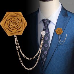 Broschen Luxus Stoff Rose Blume Brosche Pins Kristall Quaste Kette Abzeichen Anzug Corsage Party Hochzeit Modeschmuck Für Männer Zubehör
