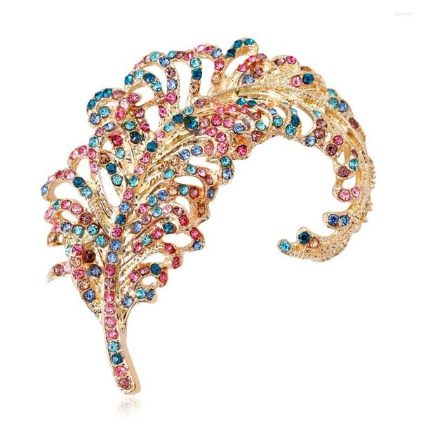 Broches de luxe, bijoux en plumes, strass multicolores dorés, accessoires de mode, cadeaux