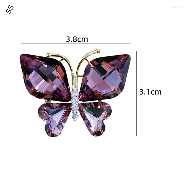 Broches Luxury insecte purpre cristal papillon broche pour femmes manteau de haut niveau épingle de vêtements délicats accessoires de corsage