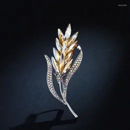 Broches de luxe en forme de blé pour femme, cristal brillant, tempérament, perle, épingles à revers, accessoires, bijoux, cadeau de Corsage