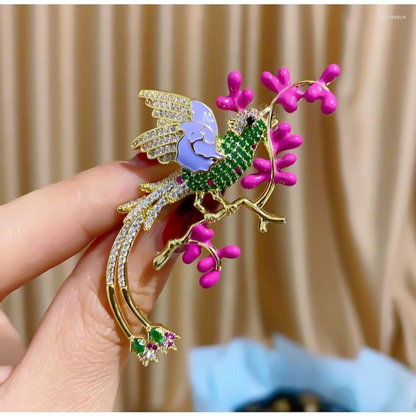 Broches De luxe Zircon plaqué or riche oiseau cuivre broche broche Corsage mignon Animal coloré émail broches pour femmes vêtements accessoires