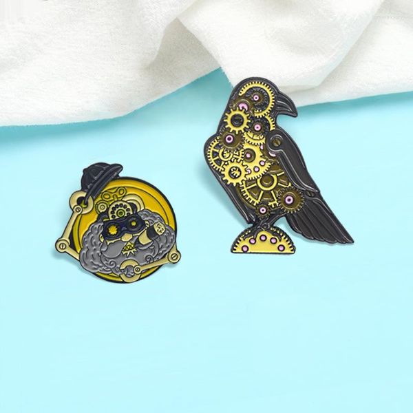 Broches Machine Robot oiseau engrenage mécanique ingénieur émail broches sac vêtements épinglette pour enfants amis Badge bijoux cadeau