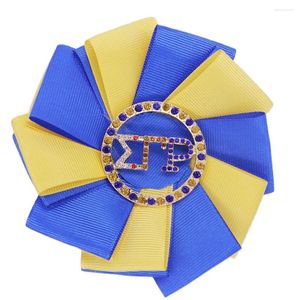 Broches gemaakt lagen satijn vast blauw geel lint goddelijke negen vrouwenclub sigma gamma rho corsage voor dame