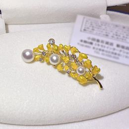 Broches MeibaPJ 7-8mm naturel blanc perle feuille Corsage broche mode pull bijoux pour femmes plateau vide