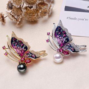 Broches MeibaPJ 9-10mm grande perle ronde noire naturelle papillon Corsage broche mode pull bijoux pour femmes