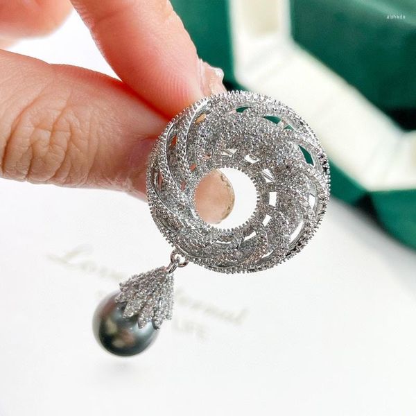 Broches MeibaPJ 9-10mm naturel perle de riz noir hélicoïde broche pendentif mode pull bijoux pour femmes