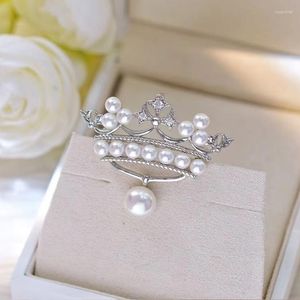 Broches MeibaPJ DIY soporte vacío 9-10mm arroz blanco perla Natural corona ramillete broche moda suéter joyería para mujeres