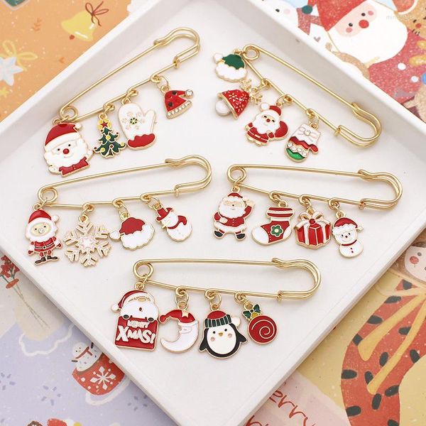 Broches Joyeux Noël Broche Arbre De Noël Père Noël Gant Chaussette Bonhomme De Neige Cerf Flocon De Neige Chaîne Gland Grande Aiguille Broches Bijoux De Fête Cadeau