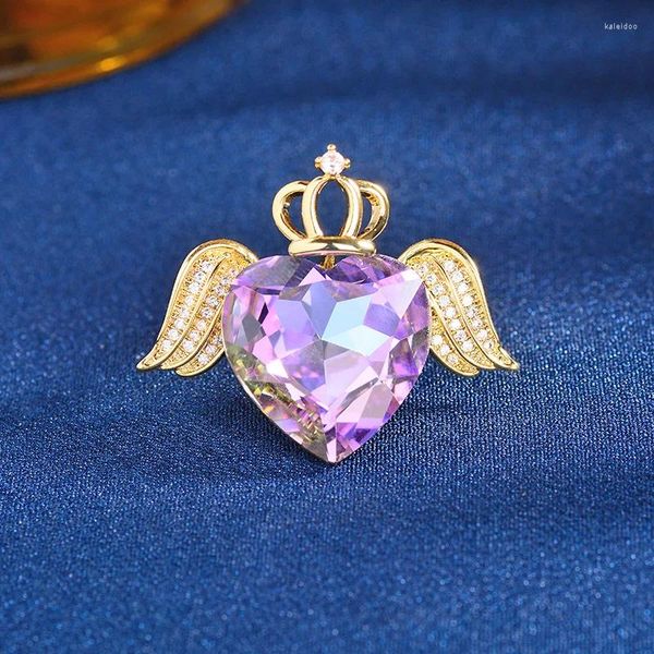 Brooches Micro Inset Zircon Crown Double Wing Love Brooch Exquis Design Sense Vêtements Tempérament Tempérament Pin Pin