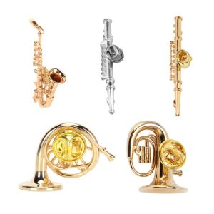 Broches mini muziek broche accessoires sieraden miniatuur muziekinstrument fluit/Franse hoorn/saxofoon/tuba -vormige reversbroche pin