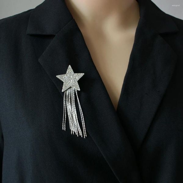 Broches minimaliste brillant cristal étoile chaîne gland pour femmes unisexe mode coréenne Egirl costume chemise broche broches bijoux de fête