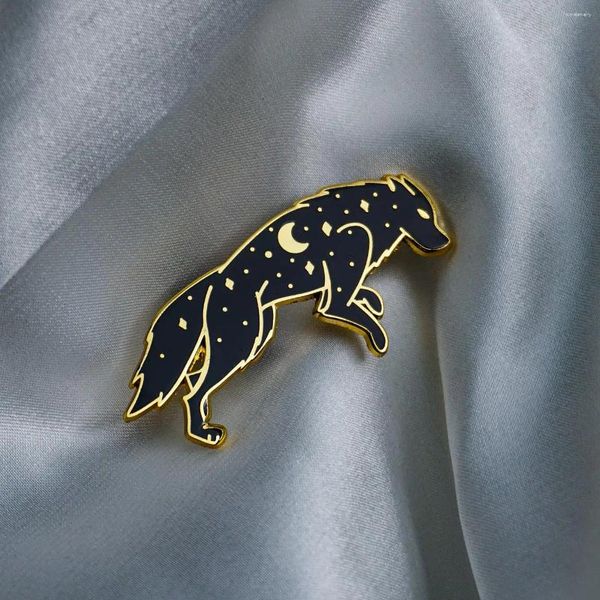 Brooches Moon Wolf Hard Enthel épingles de badge d'animaux noirs / blancs pour les bijoux accessoires en gros cadeaux