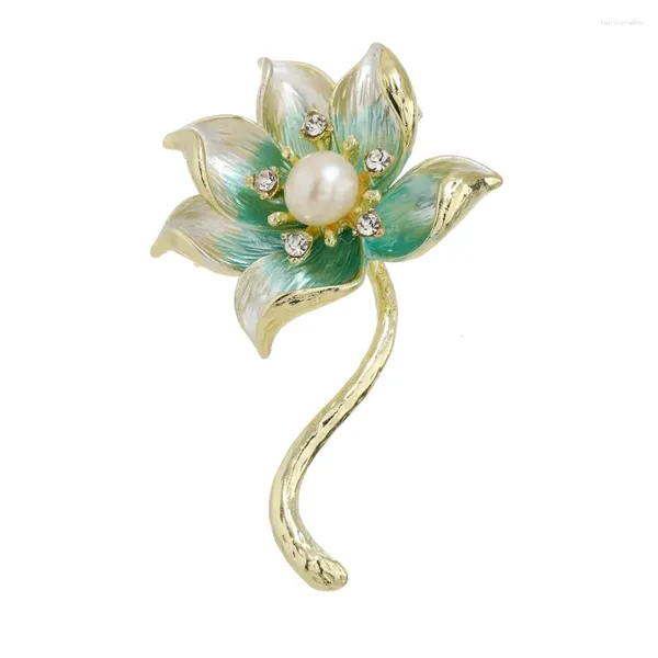 Brooches Morkopela Fleurs Pearl Brooch Fashion Design French Elegant Enemel Pin Antique Woman Party Gift 3 Couleurs Disponible
