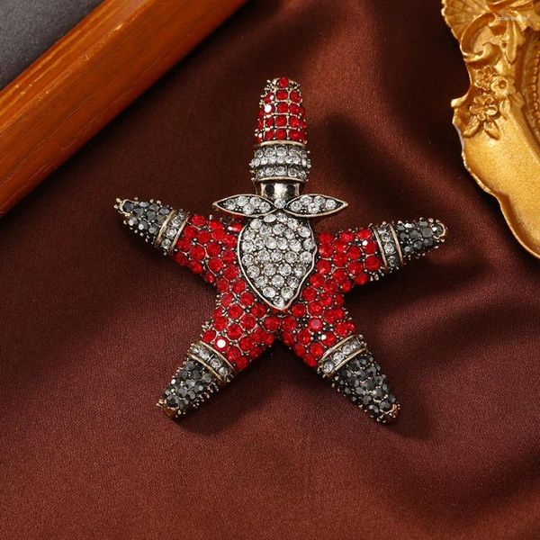 Brooches Morkopela Rhinestone Red Star Brooch Christmas Vintage Pins Party Bijoux Cadeaux se vend bien