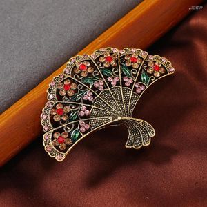 Broches Morkopela Vintage Strass Holle Bloem Fan Broche Sieraden Metaal Voor Vrouwen Banket Kleding Sjaal Clip Pin Gift