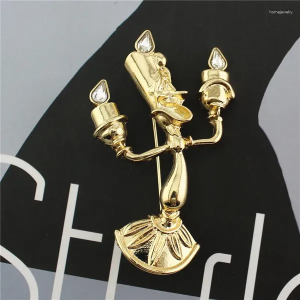 Brooches Movie Beauty Beast Candlestick Women Fashion Shine Crystal Badge Pins Brand Men Bijoux Accessoires Z147