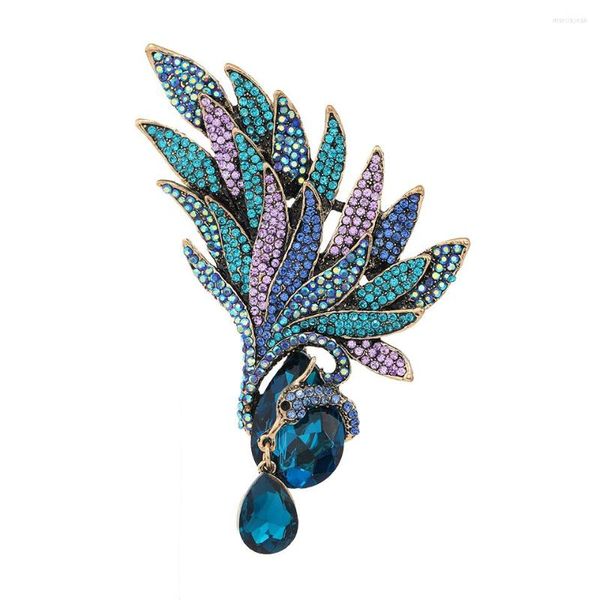 Broches Muylinda Colgante de cristal Diamante de imitación Pavo real Broche Pájaro Para Mujeres Niñas Accesorios de vestir 3 colores disponibles